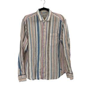 Tommy Bahama Striped Rainbow 100% Linen Button Up Shirt Men’s Medium Coastal